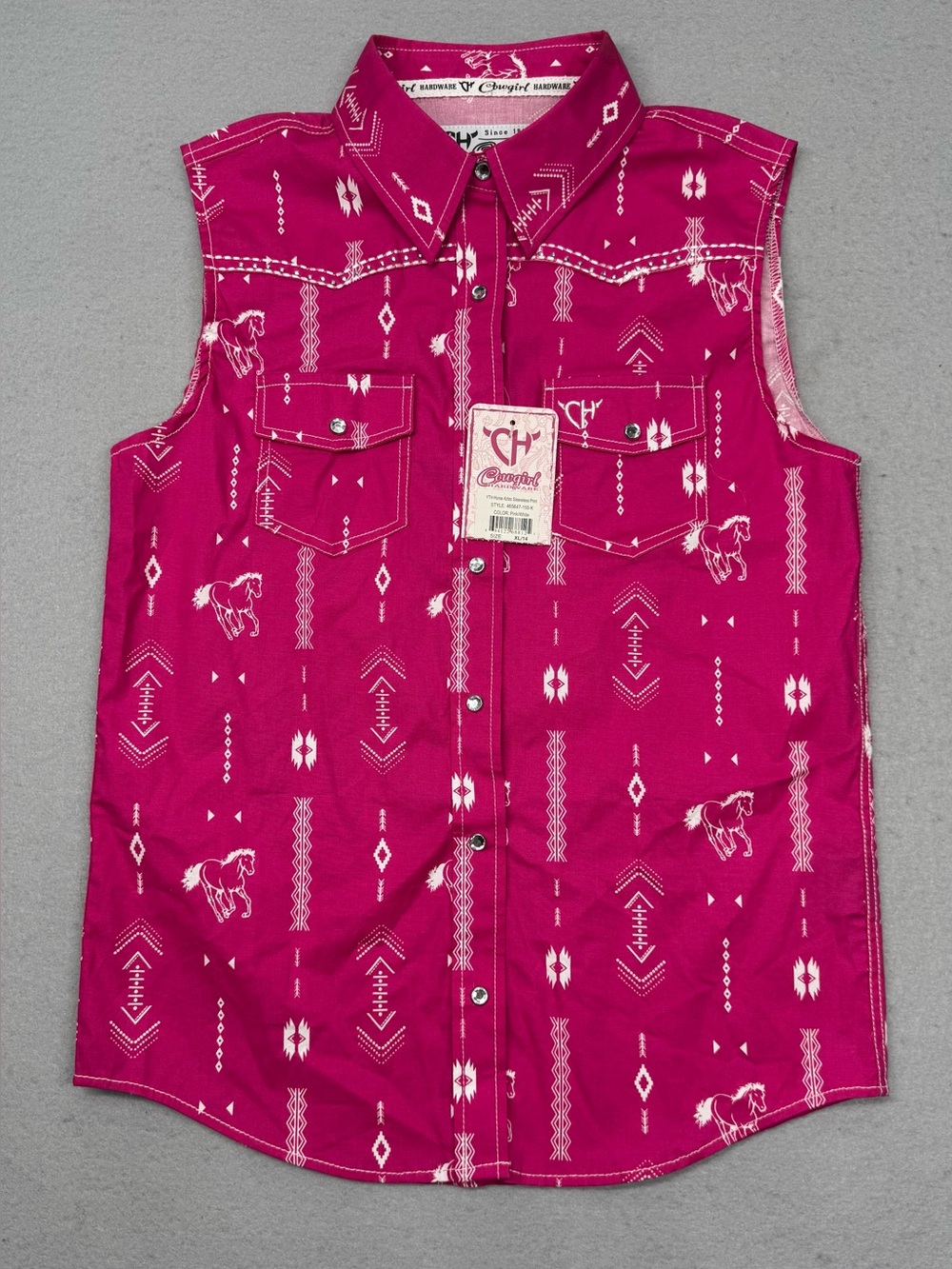 Cowgirl Hardware Sleeveless Pink/White Aztec Southwest Shirt Girls 14/16 XL